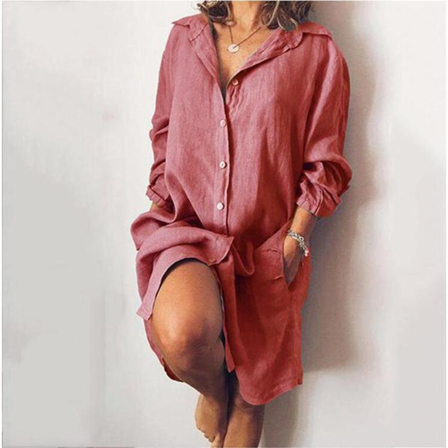 Women's Longline Button Blouse – Relaxed Tunic Blouse