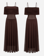 Women's Draped Maxi Dress – Shimmer Flowy Evening Dress