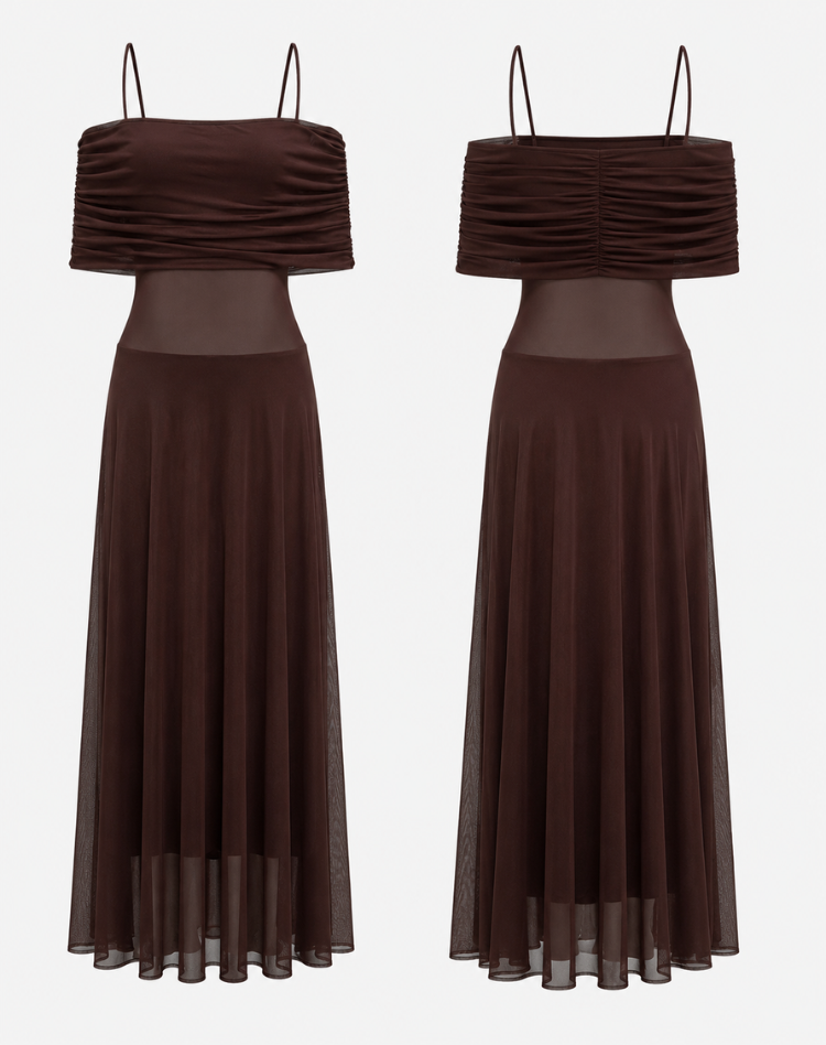 Women's Draped Maxi Dress – Shimmer Flowy Evening Dress