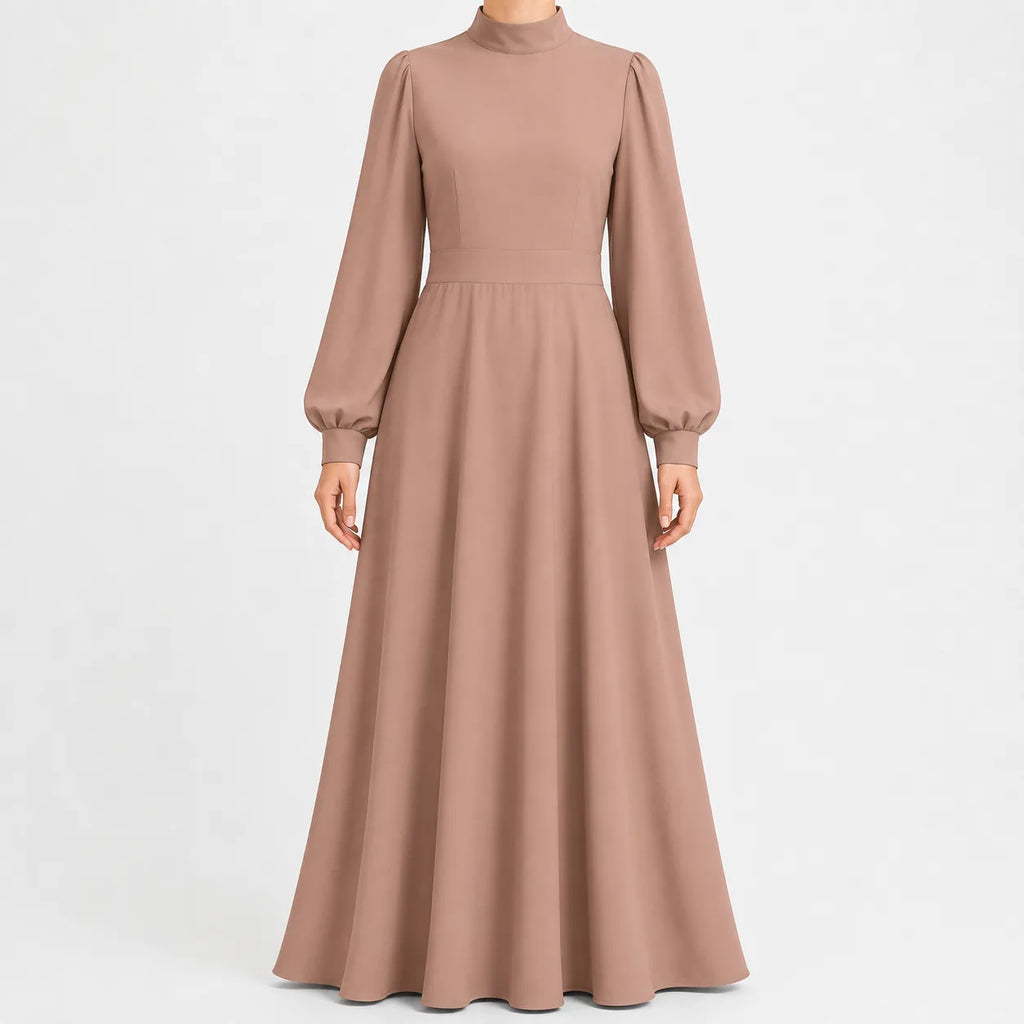 Women's High Waist Maxi Dress – Mock Neck Long Sleeve Flowy Dress