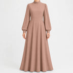 Women's High Waist Maxi Dress – Mock Neck Long Sleeve Flowy Dress