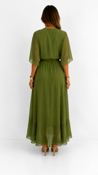 Women's V-Neck Wrap Dress – Tie Waist Flowy Occasion Dress