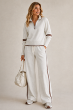 Women's Half-Zip Lounge Set – Wide Leg Pants Set