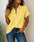 Women's Relaxed Button Blouse – Flowy Long Sleeve Shirt Blouse