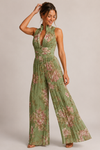 Women's Pleated Halter Jumpsuit – Wide Leg Jumpsuit