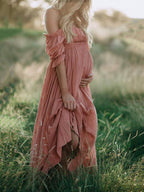 Women's Maternity Maxi Dress – Short Sleeve Pregnancy Dress