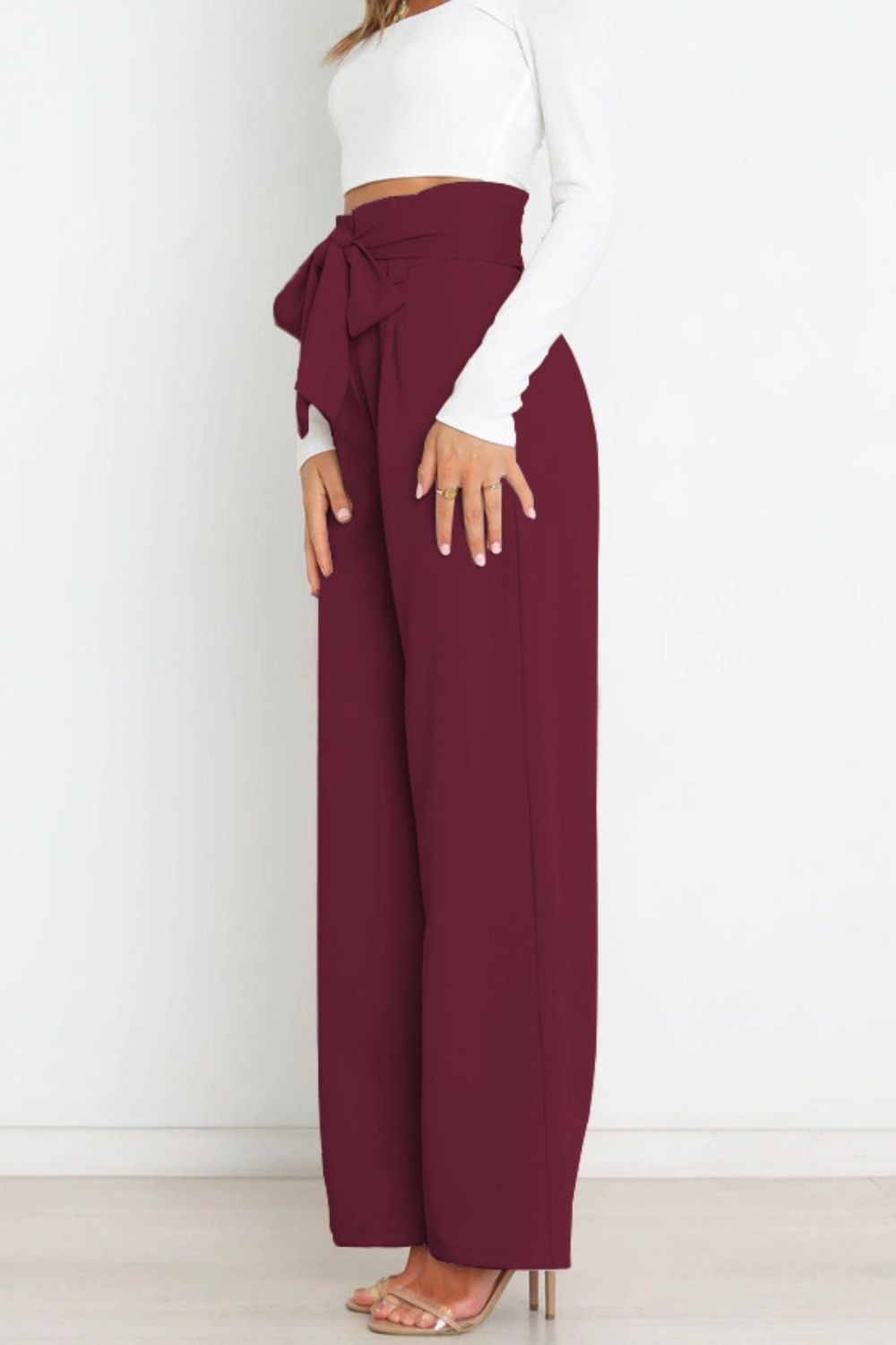 Women's High Waist Paperbag Pants – Bow Waist Wide Leg Trousers