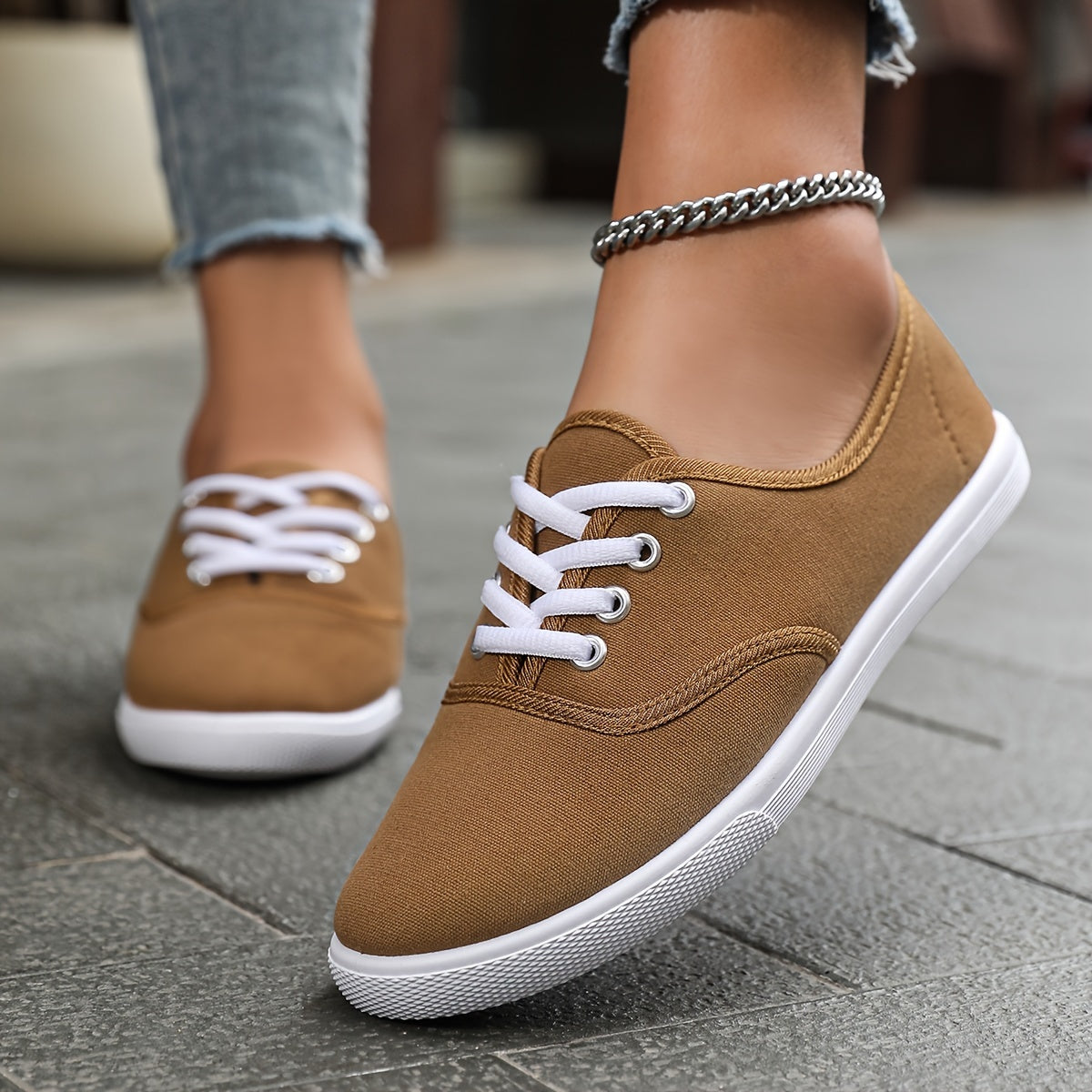 Women's Canvas Sneakers with Lace-Up Closure and Cushioned Sole