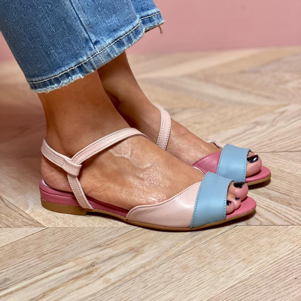 Women’s Color Block Sandals – Asymmetrical Statement Heeled Sandals – Roselina