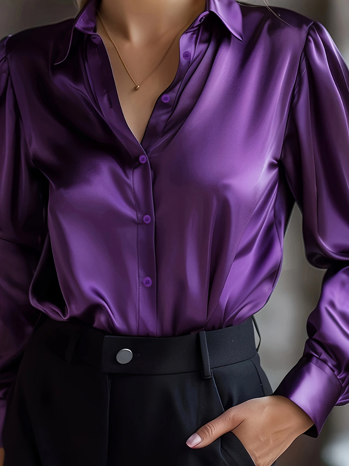 Women's Classic Collared Blouse – Long Sleeve Tailored Office Blouse