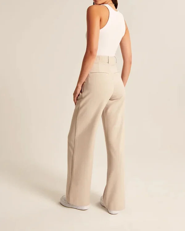 Women's High Waist Pleated Pants – Wide Leg Flowy Dress Trousers
