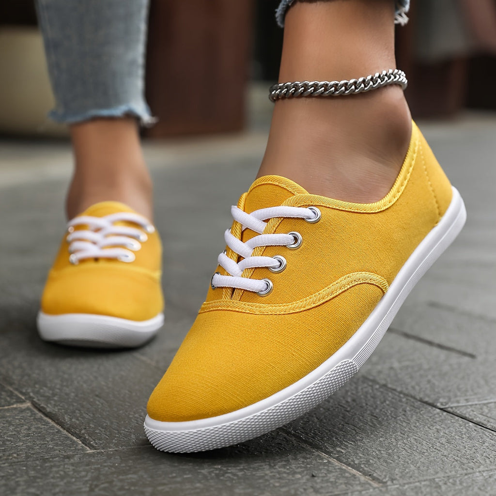 Women's Canvas Sneakers with Lace-Up Closure and Cushioned Sole