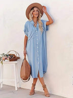 Women's Shirt Dress – Short Sleeve Casual Dress – Sienna