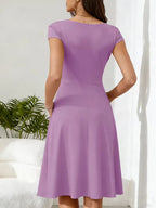 Women's V-Neck A-Line Dress – Short Sleeve Knee Length Pocket Dress
