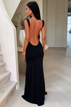 Women's Waterfall Neck Maxi Dress – Open Back Fitted Evening Dress