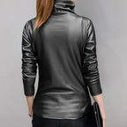 Women's Metallic Top – Shimmer Round Neck Long Sleeve Top