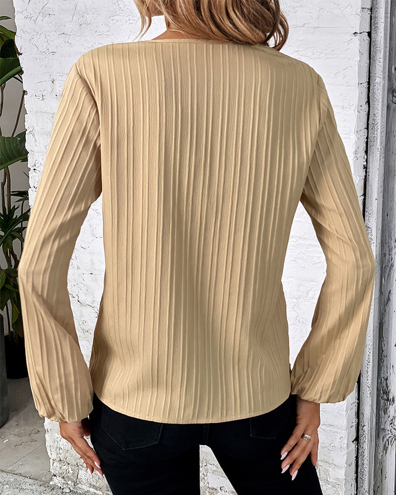 Women's V-Neck Balloon Sleeve Blouse – Long Sleeve Casual Office Blouse