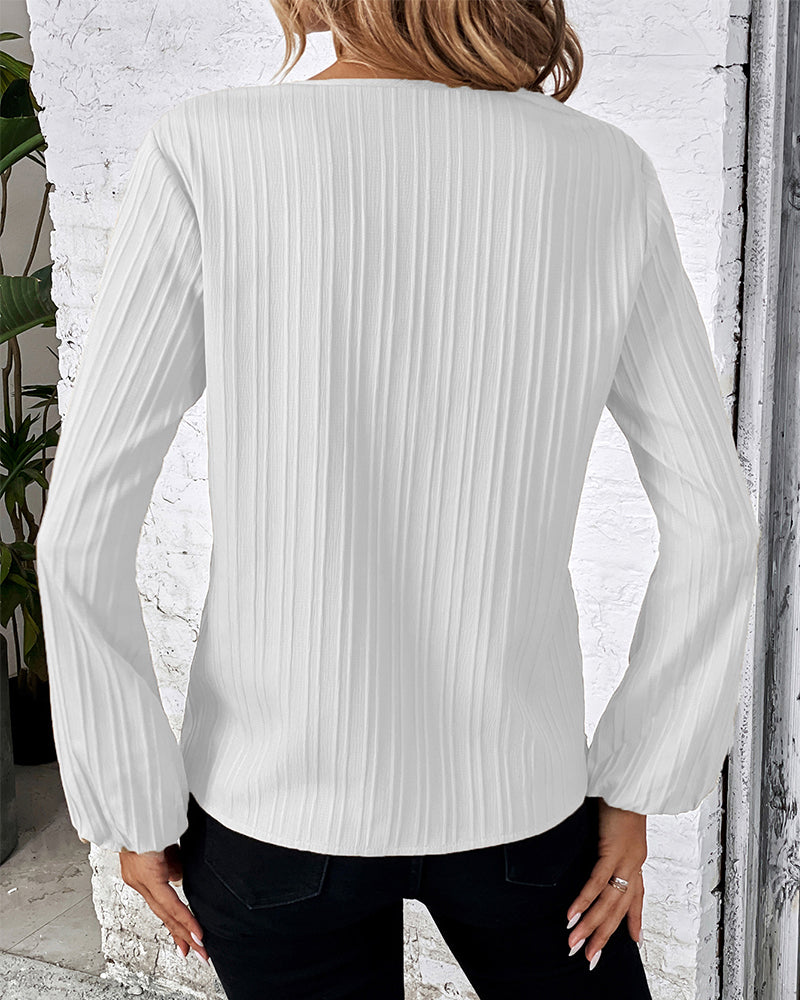 Women's V-Neck Balloon Sleeve Blouse – Long Sleeve Casual Office Blouse