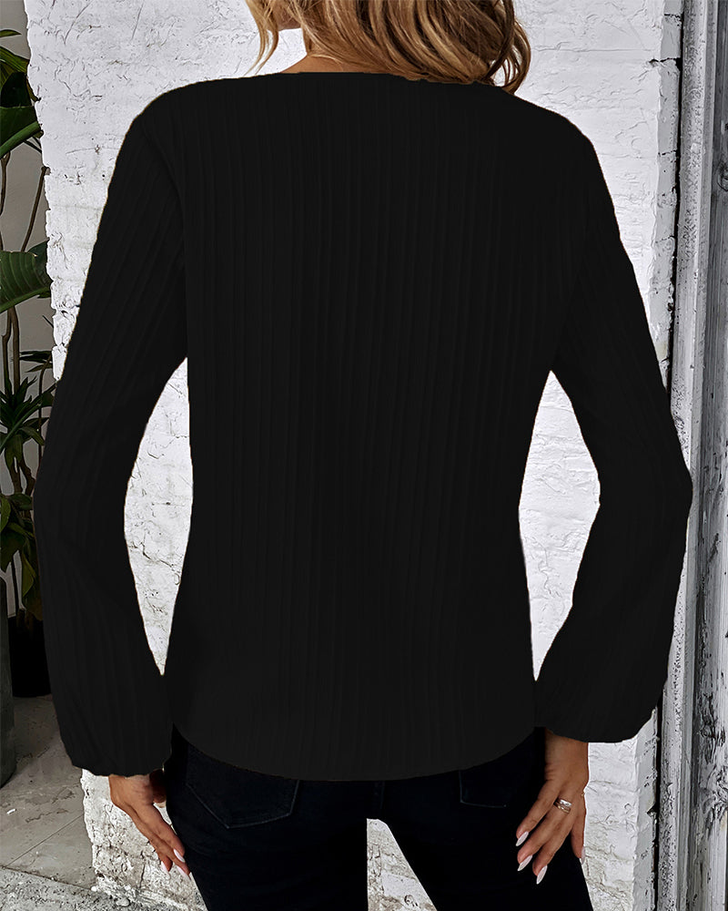 Women's V-Neck Balloon Sleeve Blouse – Long Sleeve Casual Office Blouse