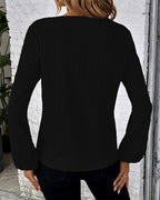 Women's V-Neck Balloon Sleeve Blouse – Long Sleeve Casual Office Blouse