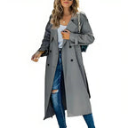 Women's Long Trench Coat – Classic Button Front Tailored Coat