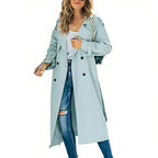 Women's Long Trench Coat – Classic Button Front Tailored Coat