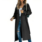 Women's Long Trench Coat – Classic Button Front Tailored Coat