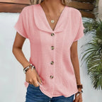 Women's V-Neck Summer Blouse – Pleated Puff Sleeve Blouse