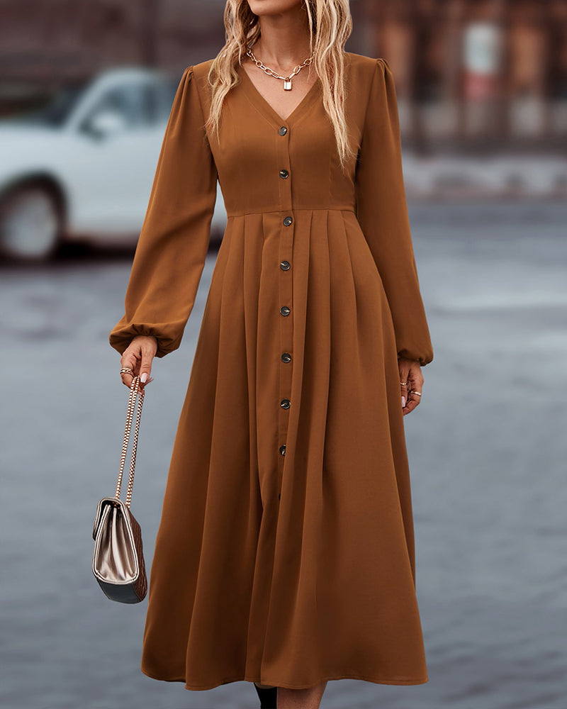 Women's V-Neck Long Sleeve Maxi Dress – Casual Autumn Occasion Dress