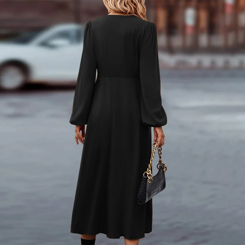 Women's V-Neck Long Sleeve Maxi Dress – Casual Autumn Occasion Dress