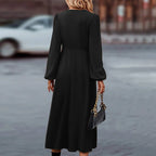 Women's V-Neck Long Sleeve Maxi Dress – Casual Autumn Occasion Dress