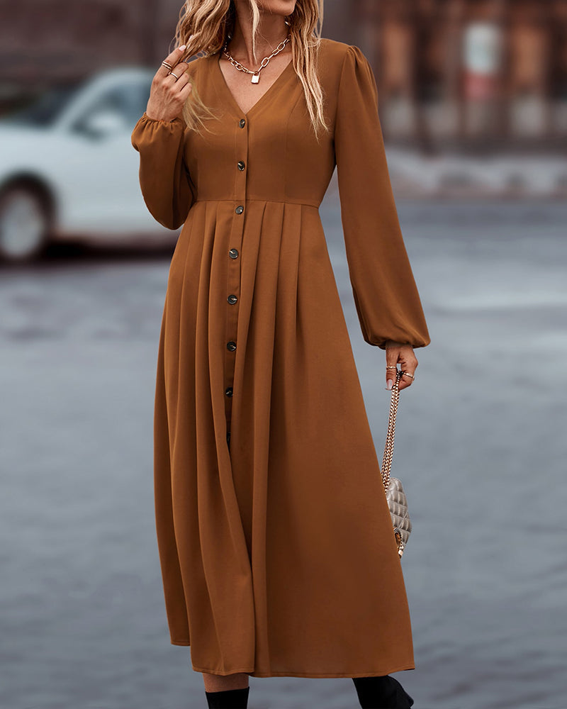 Women's V-Neck Long Sleeve Maxi Dress – Casual Autumn Occasion Dress