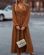 Women's V-Neck Long Sleeve Maxi Dress – Casual Autumn Occasion Dress