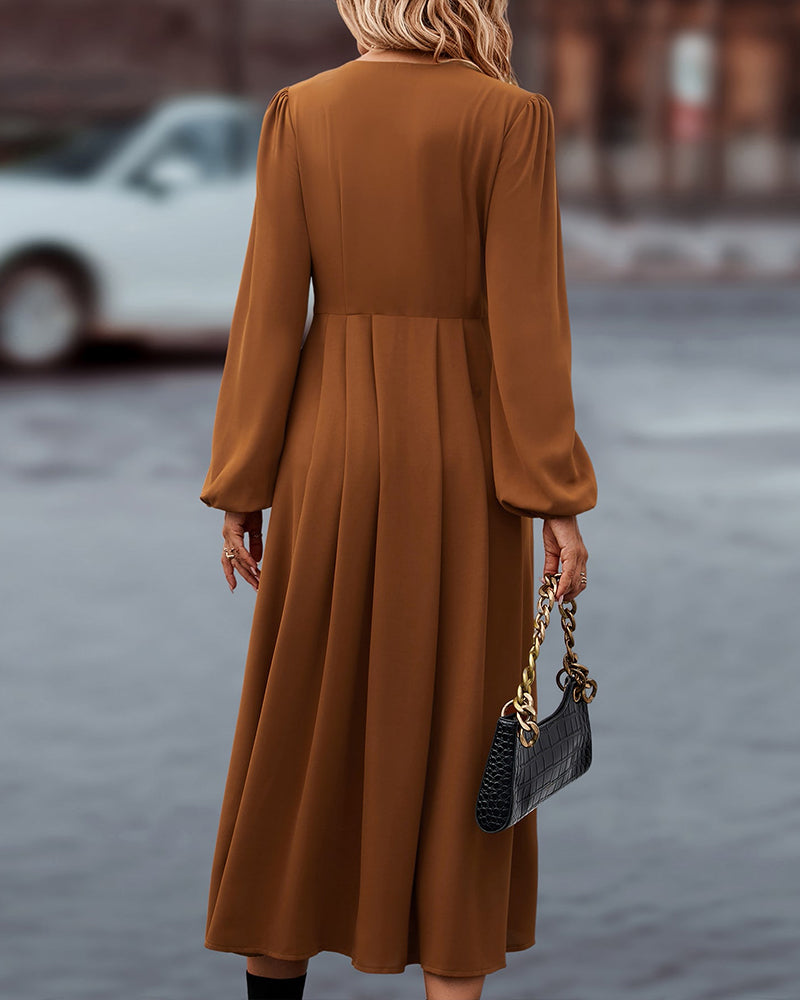 Women's V-Neck Long Sleeve Maxi Dress – Casual Autumn Occasion Dress