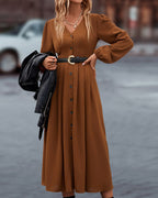 Women's V-Neck Long Sleeve Maxi Dress – Casual Autumn Occasion Dress
