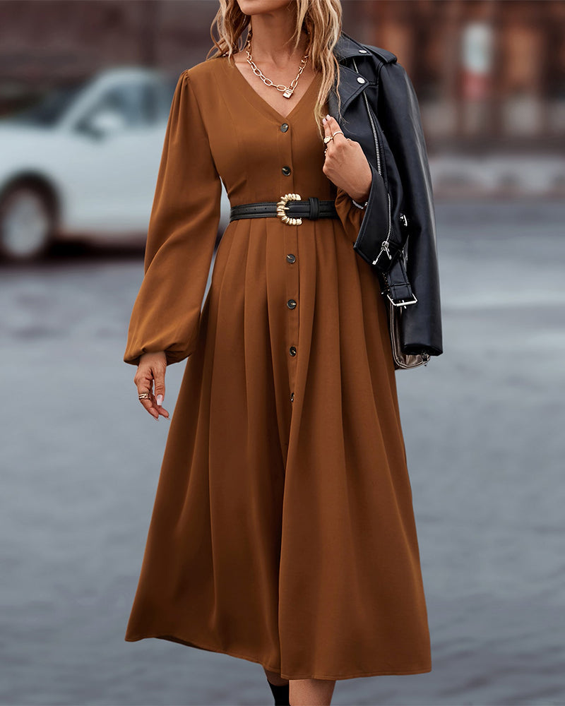 Women's V-Neck Long Sleeve Maxi Dress – Casual Autumn Occasion Dress