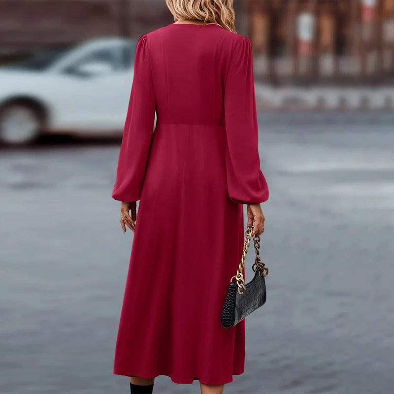 Women's V-Neck Long Sleeve Maxi Dress – Casual Autumn Occasion Dress