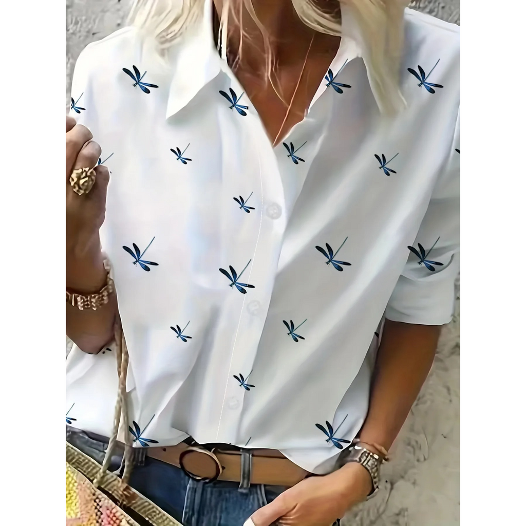 Women's Floral Print Shawl Collar Blouse – Casual Patterned Blouse