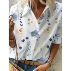 Women's Floral Print Shawl Collar Blouse – Casual Patterned Blouse