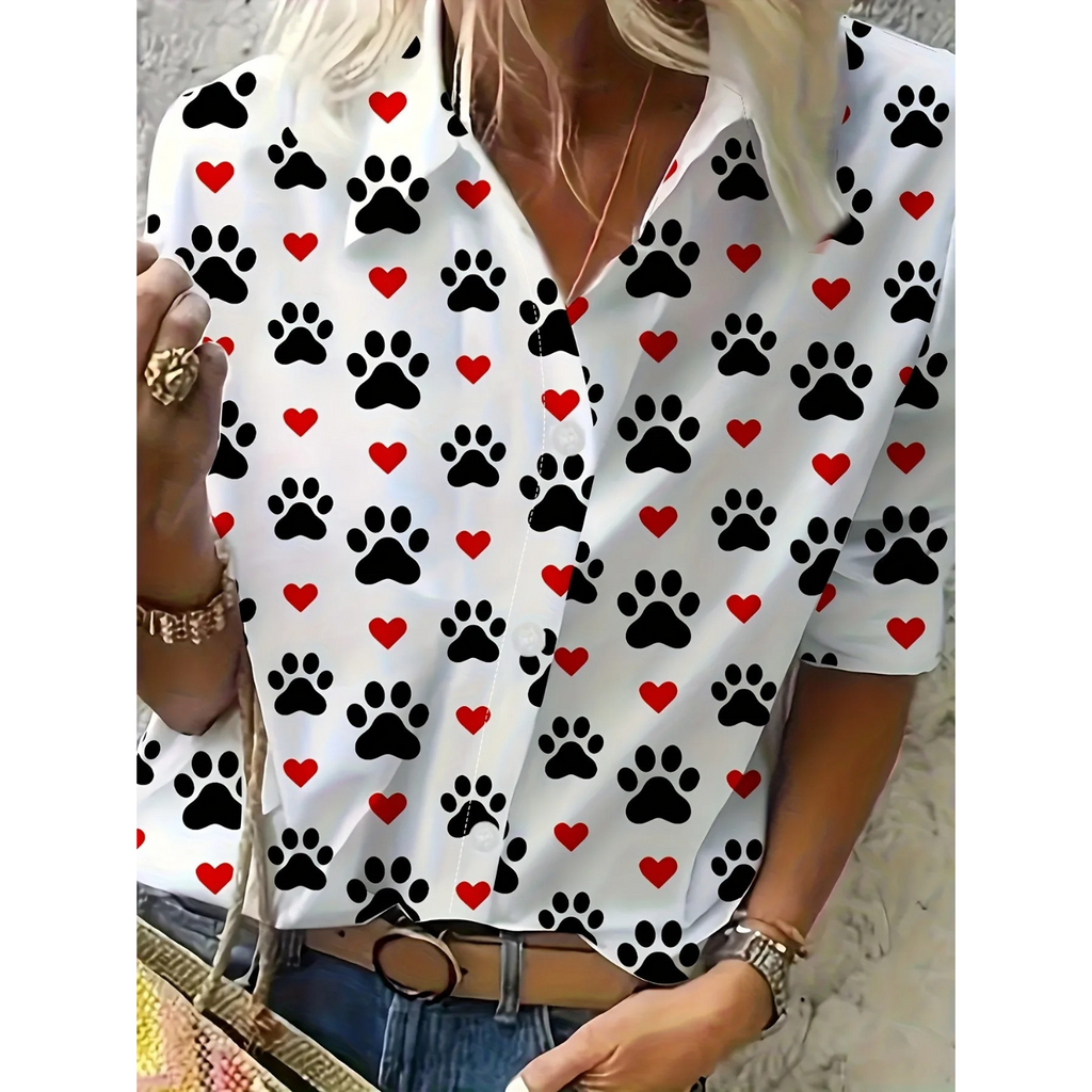 Women's Floral Print Shawl Collar Blouse – Casual Patterned Blouse