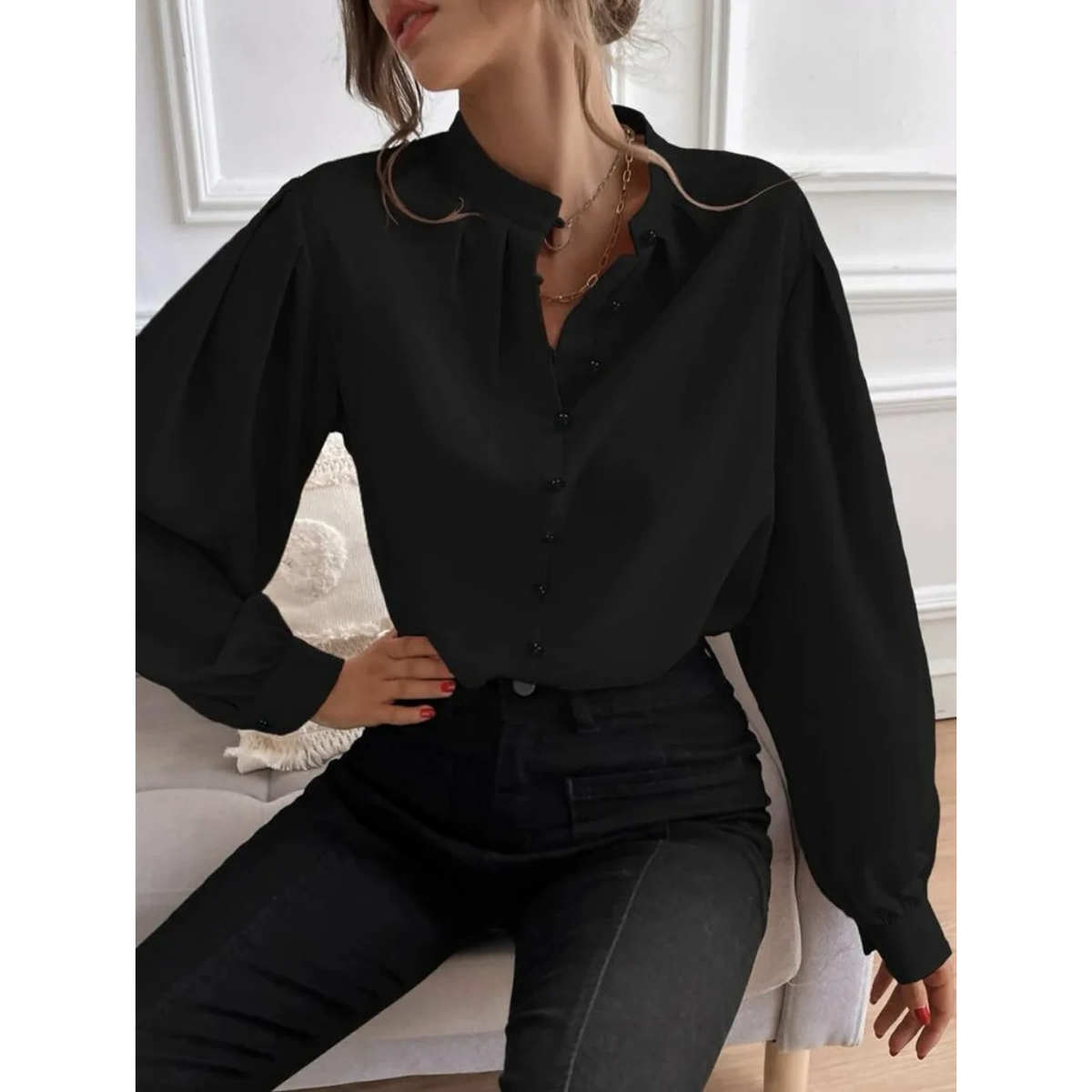 Women's Floral Print Shawl Collar Blouse – Casual Patterned Blouse