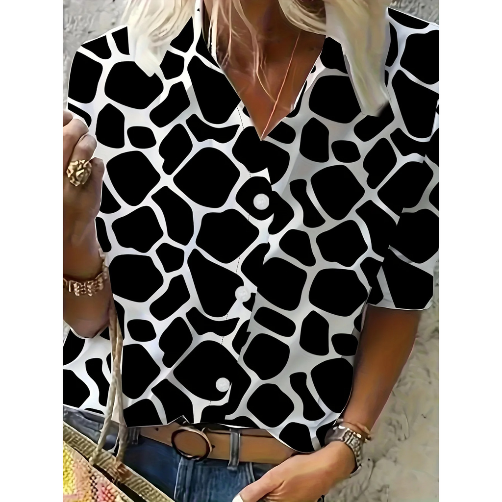 Women's Floral Print Shawl Collar Blouse – Casual Patterned Blouse