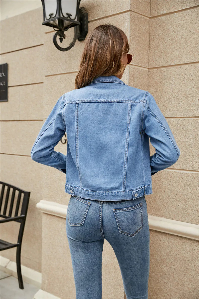 Women's Short Cropped Jean Jacket – Classic Button Front Jacket
