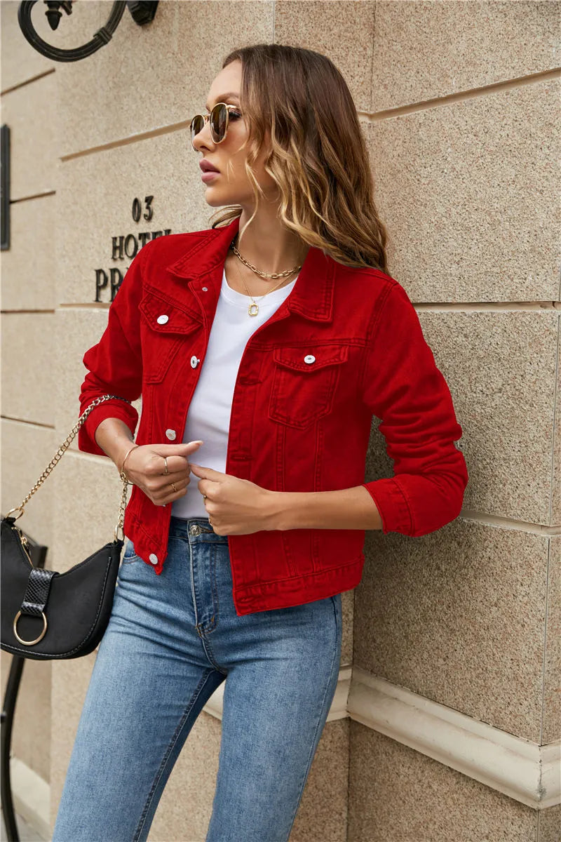 Women's Short Cropped Jean Jacket – Classic Button Front Jacket