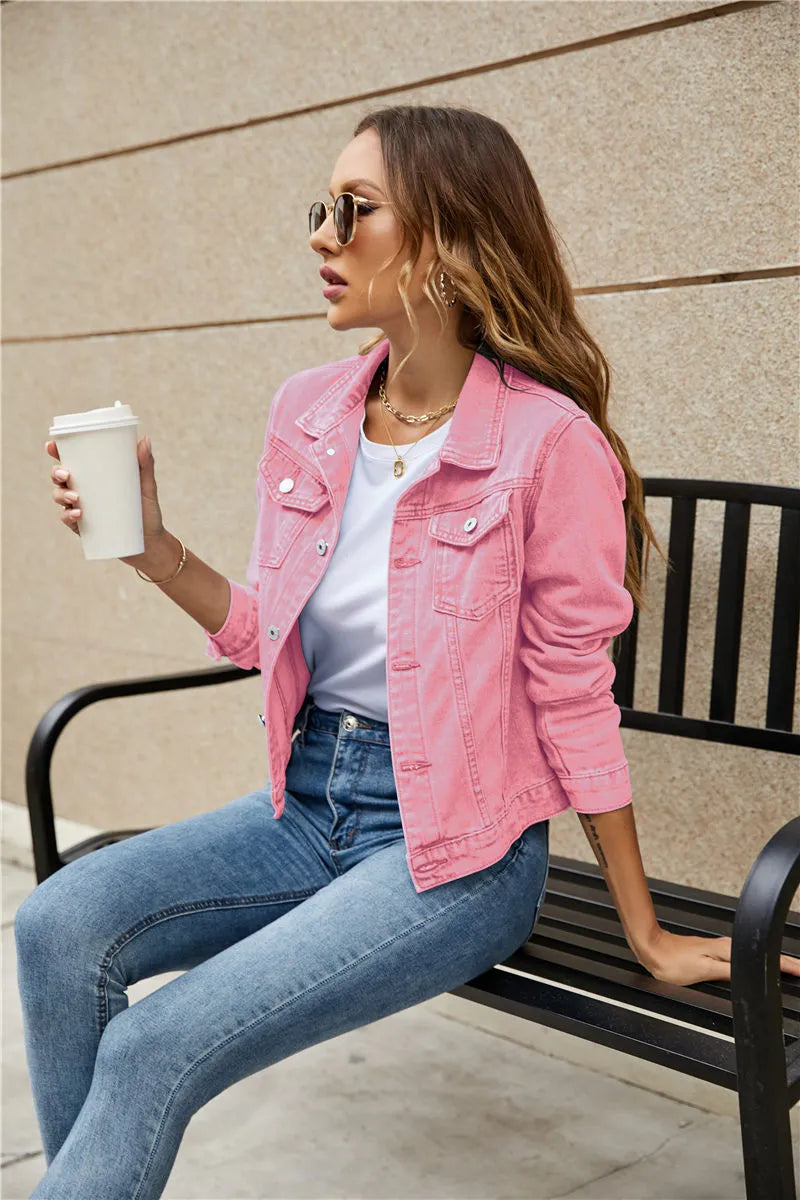 Women's Short Cropped Jean Jacket – Classic Button Front Jacket