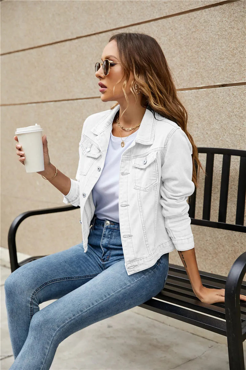 Women's Short Cropped Jean Jacket – Classic Button Front Jacket