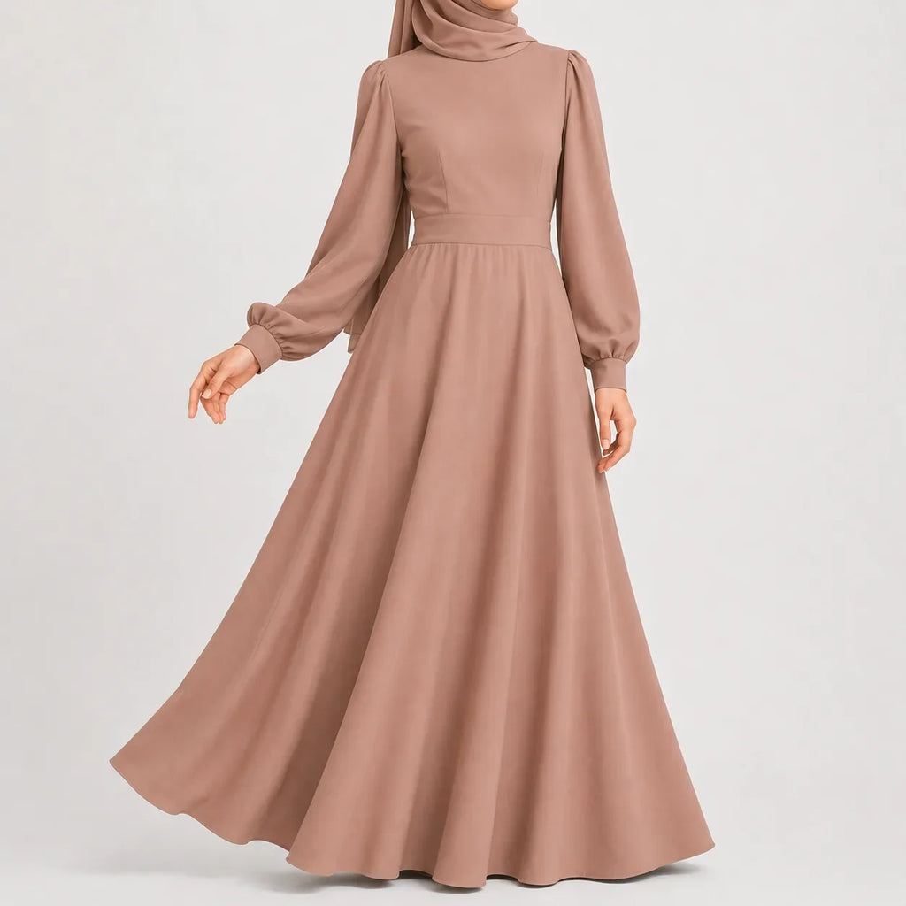 Women's High Waist Maxi Dress – Mock Neck Long Sleeve Flowy Dress