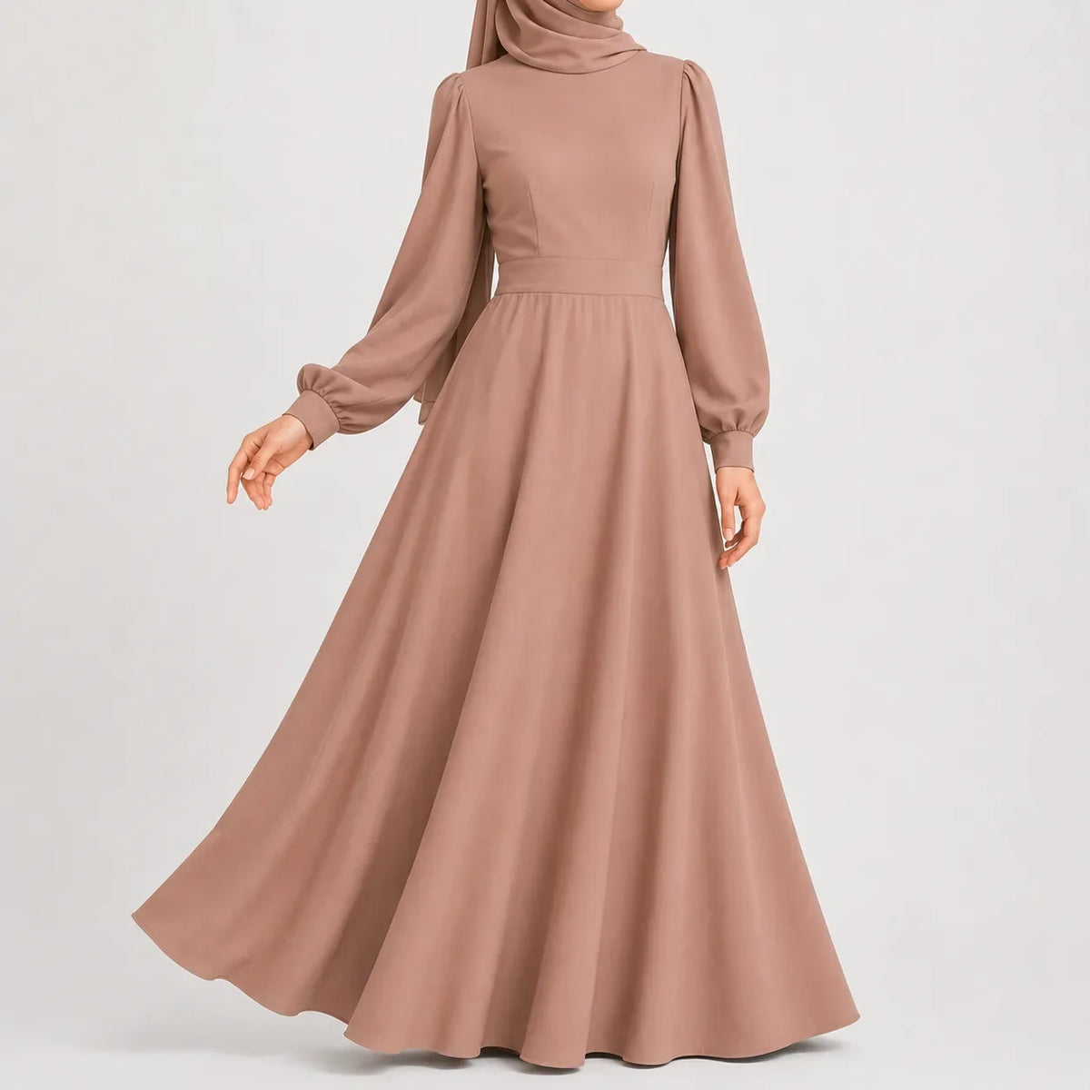 Women's High Waist Maxi Dress – Mock Neck Long Sleeve Flowy Dress