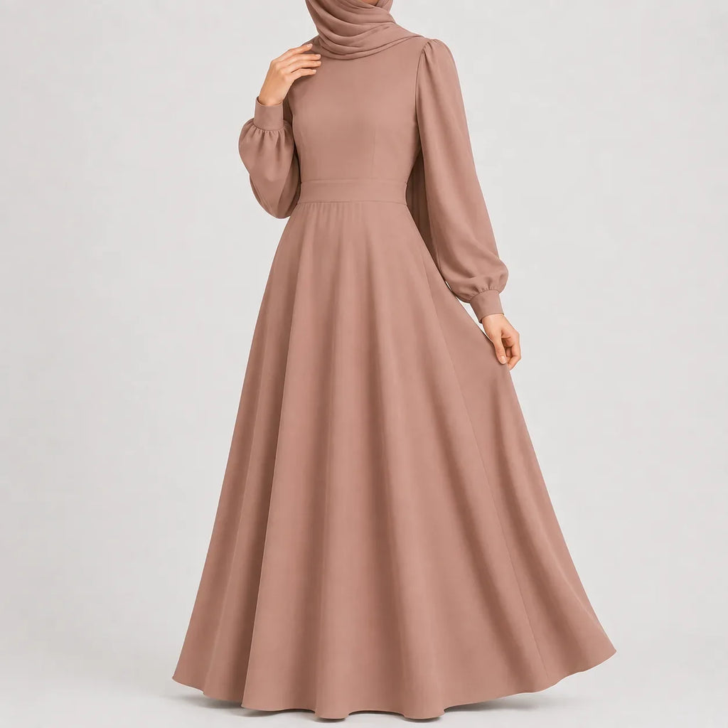 Women's High Waist Maxi Dress – Mock Neck Long Sleeve Flowy Dress