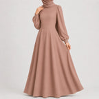 Women's High Waist Maxi Dress – Mock Neck Long Sleeve Flowy Dress
